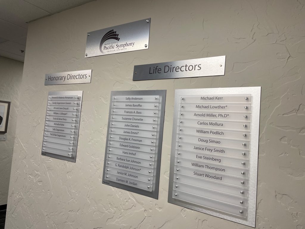 Donor Walls with Frosted Vinyl Plaques in Irvine CA
